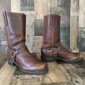 Frye 700 Brown Square Toe Buckle Harness Moto Boots Mens 13 M